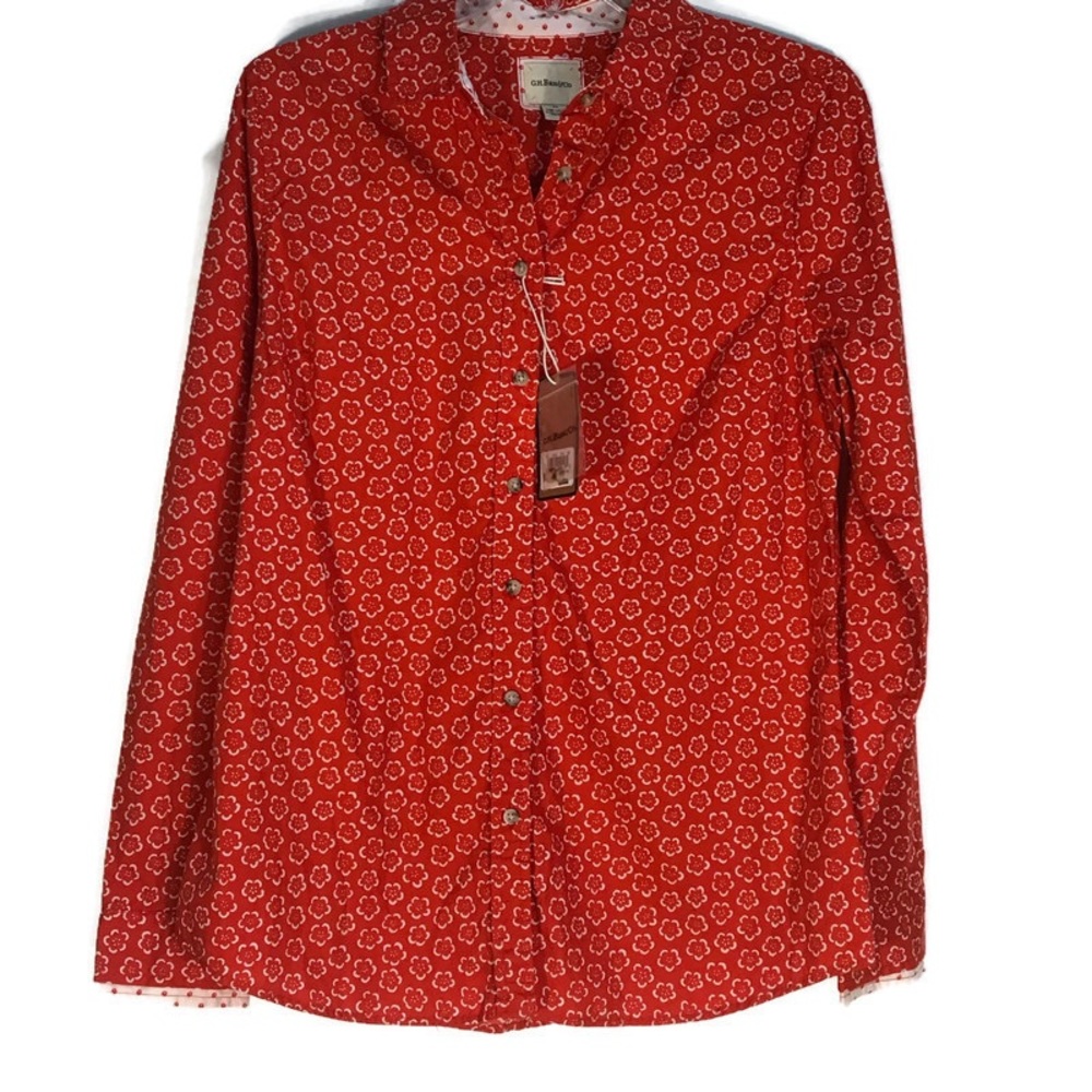 GH Bass Blouse Button Down NWT Size Medium Floral Collared shirt